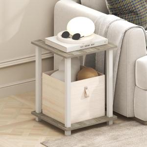 Furinno Simplistic Side Table Set of 2, End Table, Night Stand, Nightstand, Bedside Table, for Living Room, Bedroom, Grey Oak(Light Oak/White)