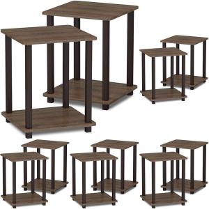 Furinno Simplistic Side Table Set of 2, End Table, Night Stand, Nightstand, Bedside Table, for Living Room, Bedroom, Grey Oak(Walnut/Brown)