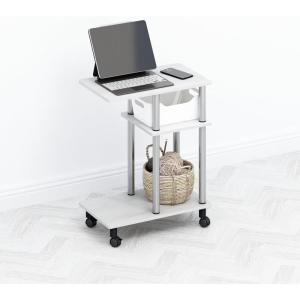 Furinno TOMI Side Table, 3-Tier C-Shape Open Shelf End Table with Wheels, Night Stand, Bedside Table, Toolless Assembly, for Living Room, Bedroom, White Oak/Stainless Steel(White Oak/Stainless Steel)