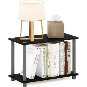Furinno TURN-N-TUBE Side Table, 2-Tier Modern Rectangle End Table with Open Shelf, Night Stand, Bedside Table, Toolless Assembly, for Living Room, Bedroom, Black(Black/Grey)