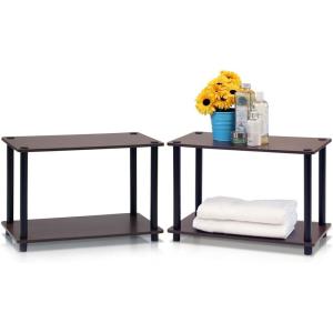 Furinno Turn-N 2-Tier No Tools Tube Shelf/End Table, Single, Beech/White(Dark Brown/Black)
