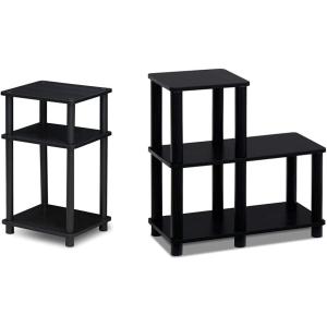 Furinno Turn-N-Tube Accent Decorative Shelf, Espresso/Black & Just 3-Tier End Table, 1-Pack, Americano/Black(Espresso/Black)