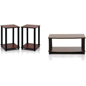 Furinno Turn-N-Tube End Table and TV Stand Bundle (Set of 2) | Dark Cherry/Black