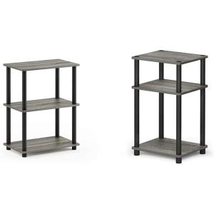 Furinno Turn-N-Tube No Tool 3-Tier Storage Shelf, Narrow, Espresso/Black & Just 3-Tier Turn-N-Tube End Table, 1-Pack, French Oak Grey/Black(French Oak Grey/Black)