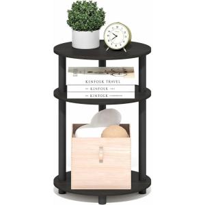 Furinno Turn-N-Tube Side Table, 3-Tier Oval End Table, Night Stand, Bedside Table, for Living Room, Bedroom, Amber Pine(Espresso)