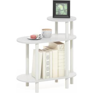 Furinno Turn-N-Tube Side Table, 3-Tier Oval Sofa End Table with Open Shelf, Toolless Assembly Night Stand, Bedside Table, for Living Room, Bedroom, Amber Pine(White/White)