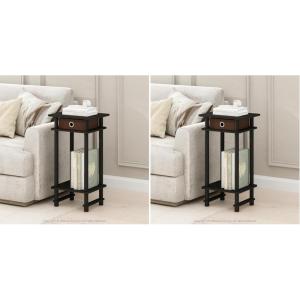 Furinno Turn-N-Tube Tall End Table, Side Table with Bin, Black Espresso/Brown (Pack of 2)