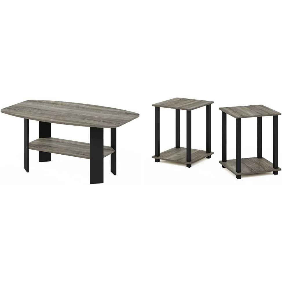 imageFurinno Simple Design Coffee Table French Oak GreyBlack amp Simplistic Set of 2 End Table French Oak GreyBlack