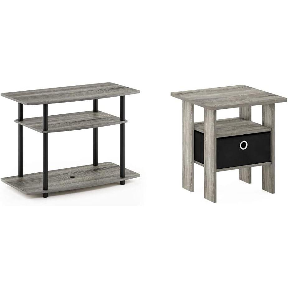 imageFurinno TurnNTube No Tools 3Tier Entertainment Center TV Stand French Oak GreyBlack amp Andrey End TableSide TableNight StandBedside Table with Bin Drawer French Oak GreyBlackFrenc OakBlack