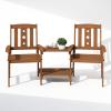 Furinno DALAM Outdoor Dining Set, Bistro Set with Attached Coffee Table and Umbrella Hole, for Patio, Garden, Porch, Natural