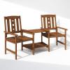 Furinno DALAM Outdoor Dining Set, Bistro Set with Attached Coffee Table and Umbrella Hole, for Patio, Garden, Porch, Natural