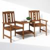 Furinno DALAM Outdoor Dining Set, Bistro Set with Attached Coffee Table and Umbrella Hole, for Patio, Garden, Porch, Natural
