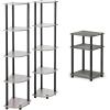 Furinno 5 Tier Corner Display Rack 2 Pack with 3-Tier End Table, French Oak Grey/Black