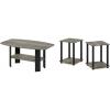 Furinno Simple Design Coffee Table, French Oak Grey/Black & Simplistic Set of 2 End Table, French Oak Grey/Black