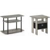 Furinno Turn-N-Tube No Tools 3-Tier Entertainment Center TV Stand, French Oak Grey/Black & Andrey End Table/Side Table/Night Stand/Bedside Table with Bin Drawer, French Oak Grey/Black(Frenc Oak/Black)