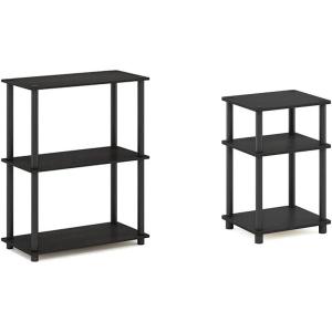 Furinno 3-Tier Turn-N-Tube Display Rack and 3-Tier End Table Bundle, Espresso/Black