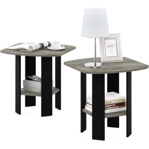 Furinno SIMPLE DESIGN Side Table Set of 2, 2-Tier Modern End Table with Soft Edges, Open Shelves Night Stand, Bedside Table, for Living Room, Bedroom, French Oak(French Oak/Black)