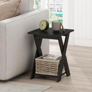 Furinno SIMPLE DESIGN Side Table Set of 2, 2-Tier Modern End Table with Soft Edges, Open Shelves Night Stand, Bedside Table, for Living Room, Bedroom, French Oak(Black Espresso)