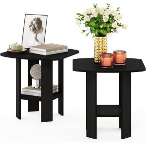 Furinno SIMPLE DESIGN Side Table Set of 2, 2-Tier Modern End Table with Soft Edges, Open Shelves Night Stand, Bedside Table, for Living Room, Bedroom, French Oak(Espresso)