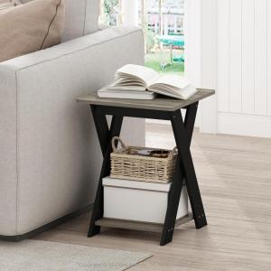 Furinno SIMPLE DESIGN Side Table Set of 2, 2-Tier Modern End Table with Soft Edges, Open Shelves Night Stand, Bedside Table, for Living Room, Bedroom, French Oak(Grey Oak)