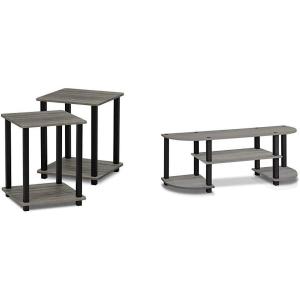 Furinno Simplistic End Table Set Turn-S-Tube Wide TV Entertainment Center(French Oak Grey/Black)