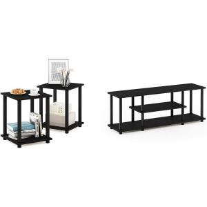 Furinno Simplistic End Table Set with 3-Tier TV Entertainment Stand