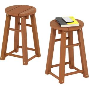 Furinno TIOMAN Patio Table, Outdoor Side Table, Patio Bar Table, Coffee Table in Teak Oil, for Patio, Garden, Porch, Natural(Set of 2 Bar Stool)
