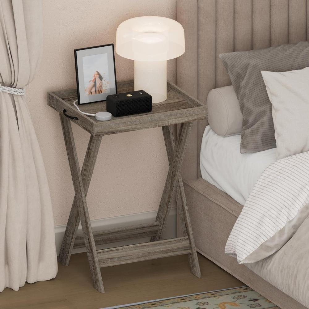 imageFurinno Classic Night Stand Square Nightstand with XLegs Removable Tray Top End Table CrissCrossed Leg Side Table Bedside Table Tray Table for Bedroom Closet Living Room French Oak