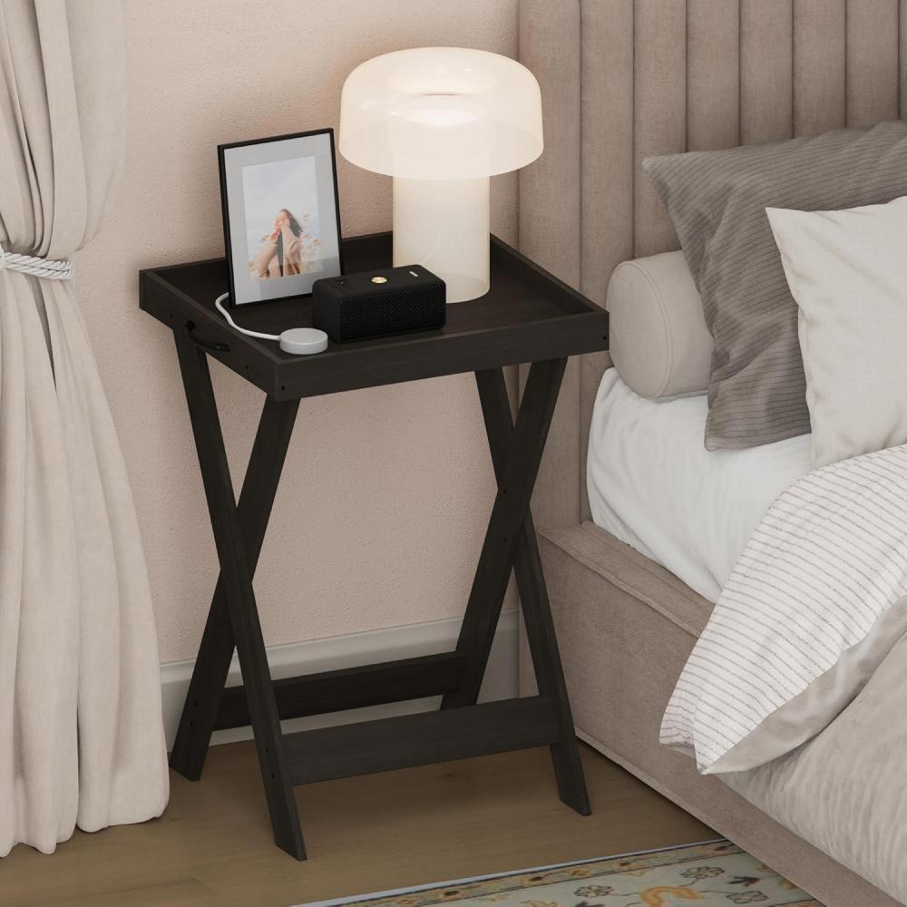 imageFurinno Classic Night Stand Square Nightstand with XLegs Removable Tray Top End Table CrissCrossed Leg Side Table Bedside Table Tray Table for Bedroom Closet Living Room Espresso