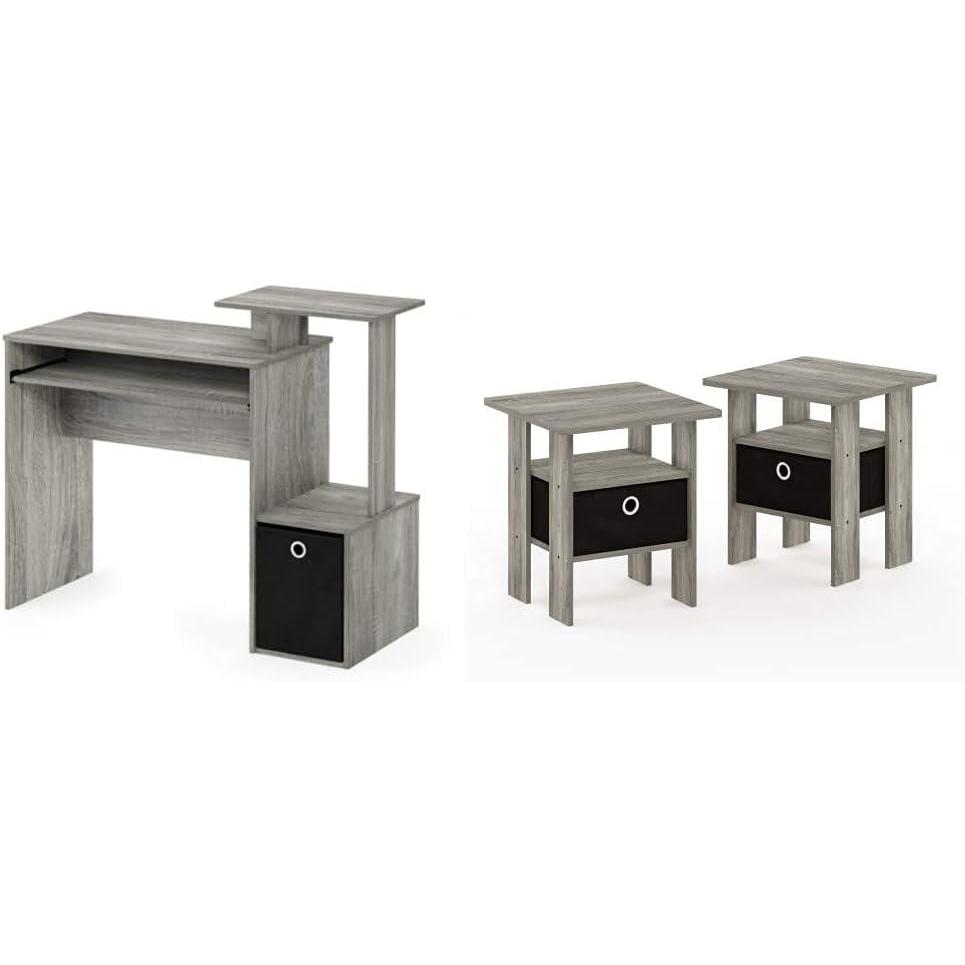 imageFurinno Econ Computer Desk and End Tables Set French Oak Grey