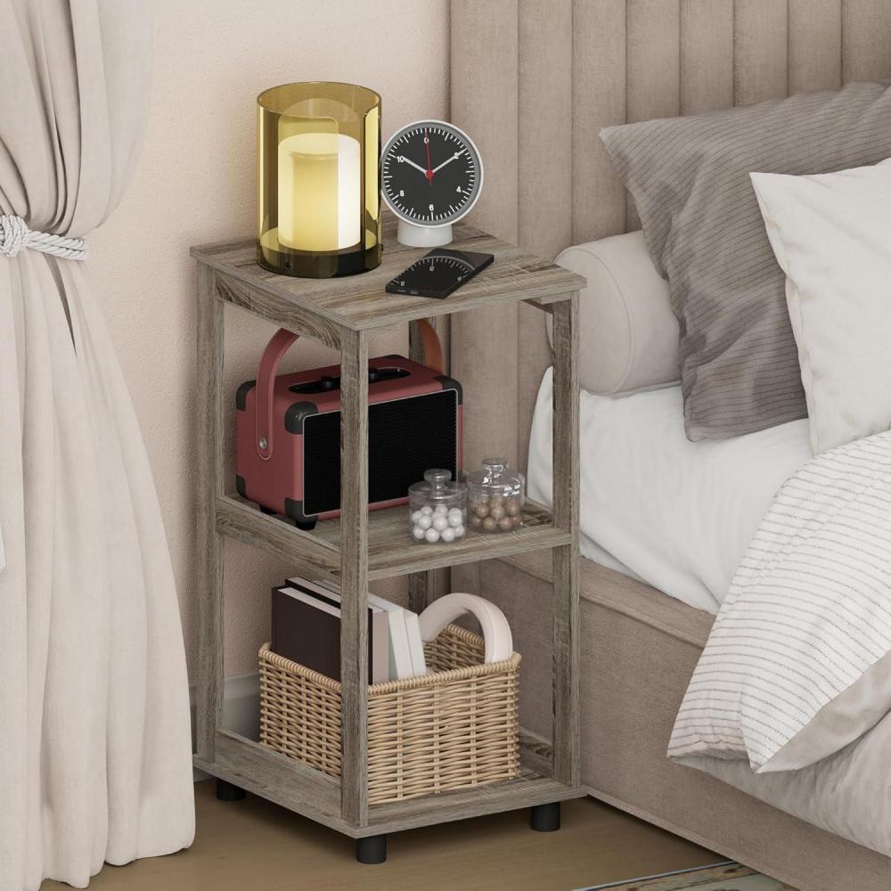imageFurinno Romain Nightstand 2Tier Tall Night Stand with Open Shelf Open Frame Bedside Table End Table Side Table Easy Assembly for Bedroom Closet Living Room French Oak