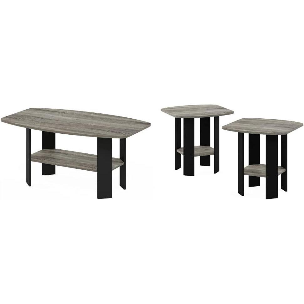 imageFurinno Simple Design Coffee Table French Oak GreyBlack amp Simple Design End Table 2Pack French Oak GreyBlack