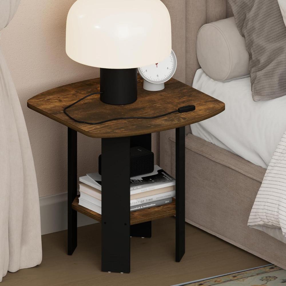 imageFurinno TIDUR Night Stand 2Tier Open Shelf Design Nightstand with Storage Shelf Round Corner Bedside Table End Table Side Table for Bedroom Closet Living Room Amber Pine