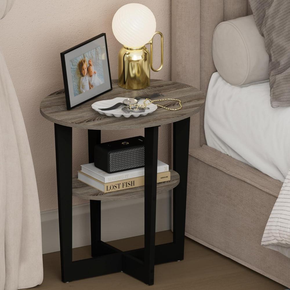 imageFurinno TIDUR Night Stand 2Tier Oval Nightstand with Round Edge Tabletop Open Shelf Bedside Table End Table Side Table for Bedroom Closet Living Room French Oak