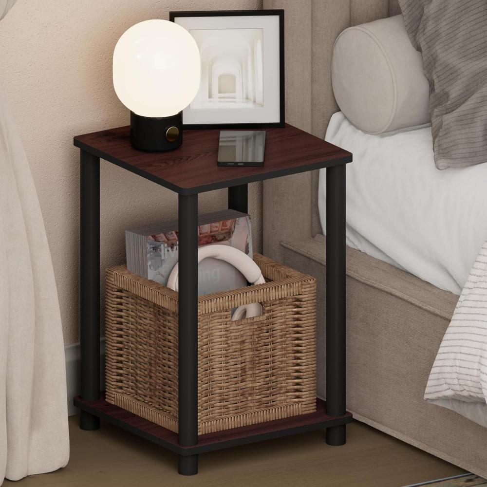 imageFurinno TurnNTube Night Stand 2Tier Open Shelf Design Nightstand Toolless Square Bedside Table End Table Side Table for Bedroom Closet Living Room Dark CherryDark CherryBlack