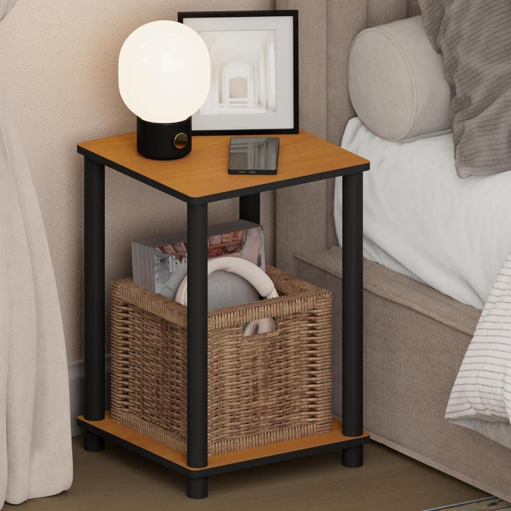 imageFurinno TurnNTube Night Stand 2Tier Open Shelf Design Nightstand Toolless Square Bedside Table End Table Side Table for Bedroom Closet Living Room Dark CherryLight CherryBlack