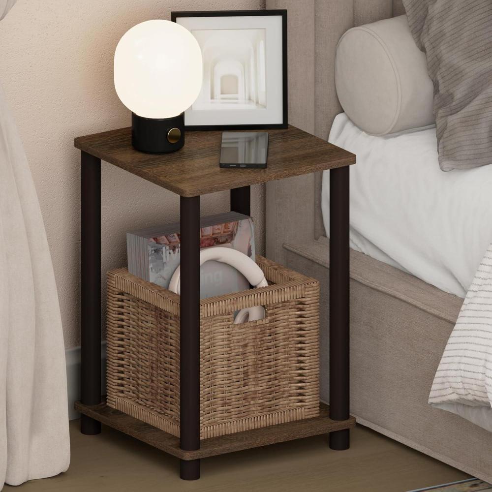 imageFurinno TurnNTube Night Stand 2Tier Open Shelf Design Nightstand Toolless Square Bedside Table End Table Side Table for Bedroom Closet Living Room Dark CherryWalnutBrown