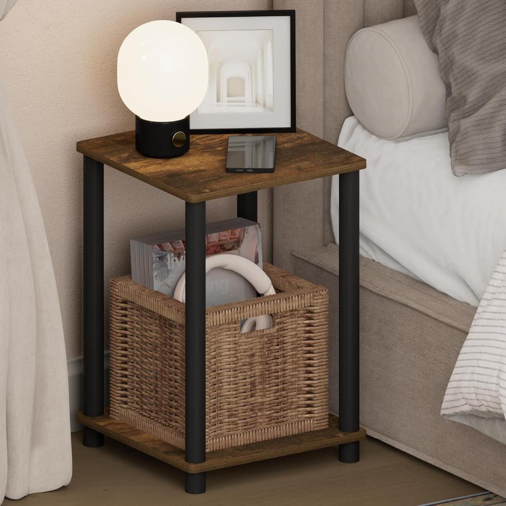 imageFurinno TurnNTube Night Stand 2Tier Open Shelf Design Nightstand Toolless Square Bedside Table End Table Side Table for Bedroom Closet Living Room Dark CherryAmber PineBlack