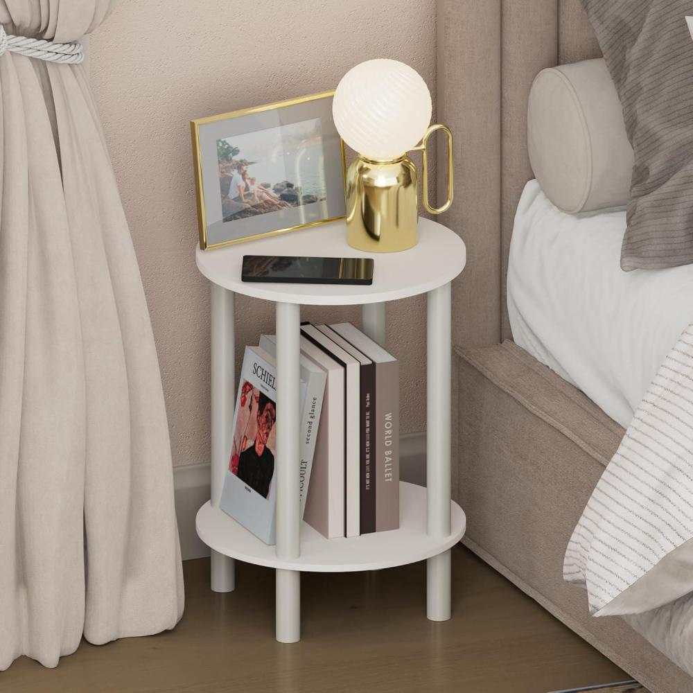 imageFurinno TurnNTube Night Stand 2Tier Round Small Nightstand Toolless Assembly Narrow End Table with Open Shelf Side Table Bedside Table for Bedroom Closet Living Room Amber PineWhiteWhite