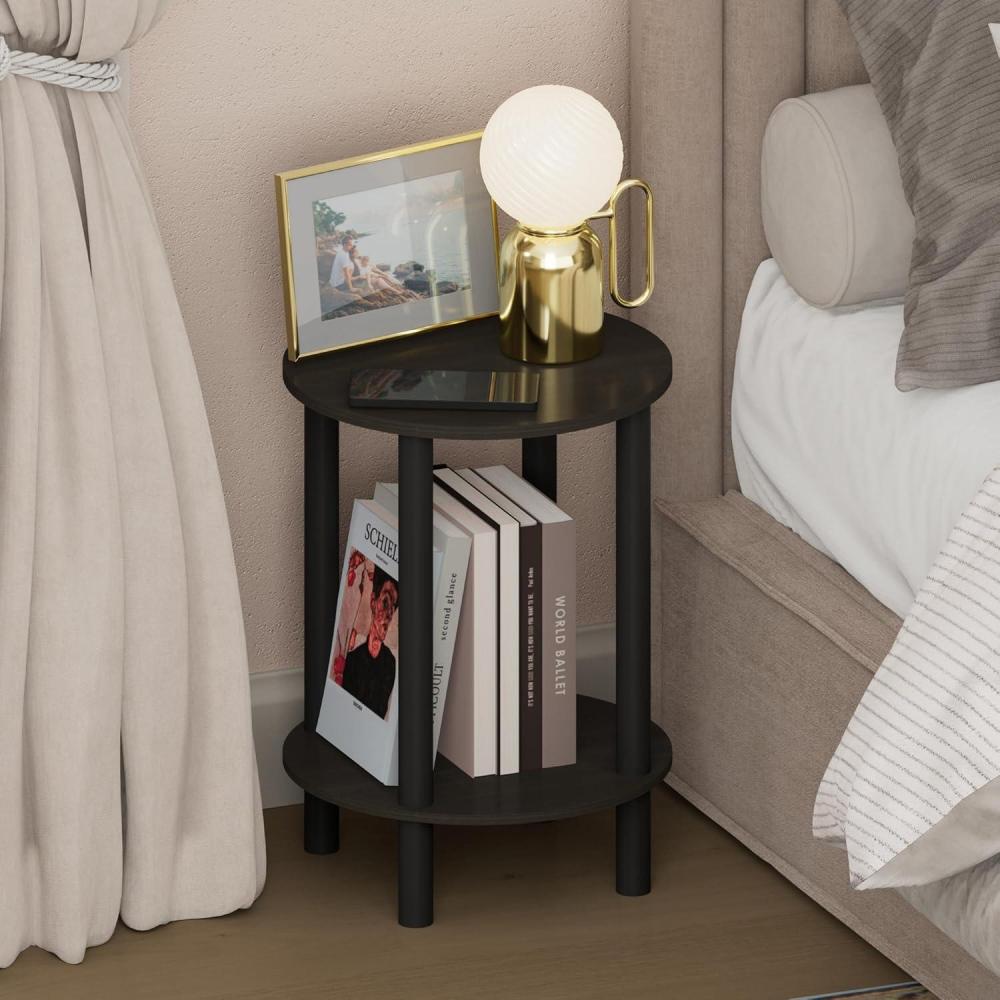 imageFurinno TurnNTube Night Stand 2Tier Round Small Nightstand Toolless Assembly Narrow End Table with Open Shelf Side Table Bedside Table for Bedroom Closet Living Room Amber PineEspressoBlack