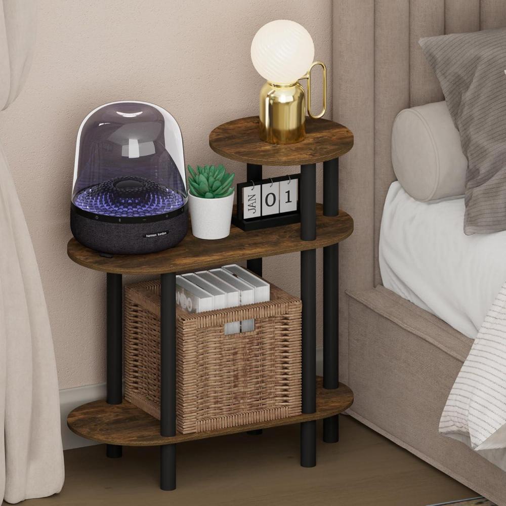 imageFurinno TurnNTube Night Stand 3Tier Oval Sofa Nightstand with Open Shelf Toolless Assembly Narrow End Table Side Table Bedside Table for Bedroom Closet Living Room Amber Pine