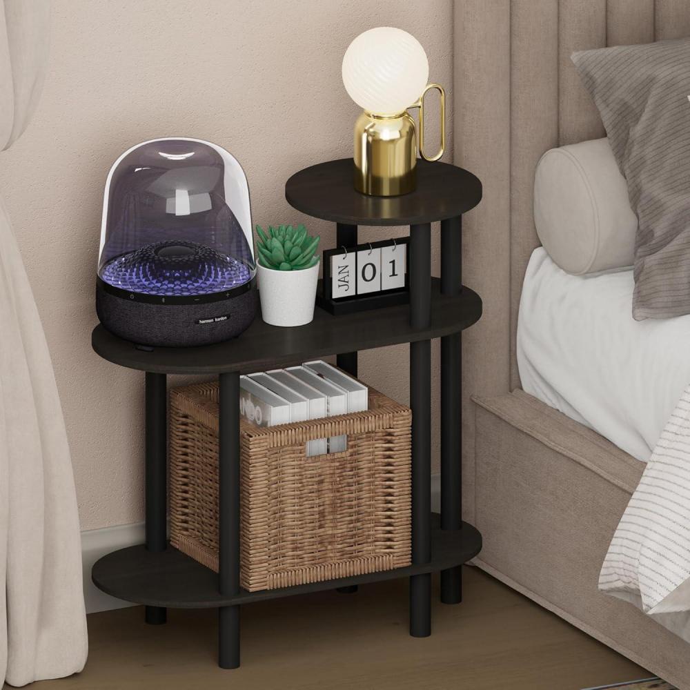 imageFurinno TurnNTube Night Stand 3Tier Oval Sofa Nightstand with Open Shelf Toolless Assembly Narrow End Table Side Table Bedside Table for Bedroom Closet Living Room Espresso
