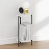 Furinno BESI Night Stand, 2-Tier Tall Round Nightstand with Metal Legs, Metal Frame Narrow End Table with Open Shelf, Side Table, Bedside Table, for Bedroom, Closet, Living Room, Marble White