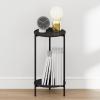 Furinno BESI Night Stand, 2-Tier Tall Round Nightstand with Metal Legs, Metal Frame Narrow End Table with Open Shelf, Side Table, Bedside Table, for Bedroom, Closet, Living Room, Americano