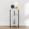 Furinno BESI Night Stand, 2-Tier Tall Round Nightstand with Metal Legs, Metal Frame Narrow End Table with Open Shelf, Side Table, Bedside Table, for Bedroom, Closet, Living Room, White