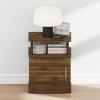 Furinno Jaya Night Stand with Door, Nightstand with Open Shelf and Door Cabinet, Round Corner Bedside Table, Side Table, End Table, for Bedroom, Closet, Living Room, Amber Pine