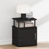 Furinno Jaya Night Stand with Door, Nightstand with Open Shelf and Door Cabinet, Round Corner Bedside Table, Side Table, End Table, for Bedroom, Closet, Living Room, Columbia Walnut(Black)