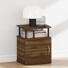 Furinno Jaya Night Stand with Door, Nightstand with Open Shelf and Door Cabinet, Round Corner Bedside Table, Side Table, End Table, for Bedroom, Closet, Living Room, Columbia Walnut(Columbia Walnut/Black)