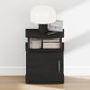 Furinno Jaya Night Stand with Door, Nightstand with Open Shelf and Door Cabinet, Round Corner Bedside Table, Side Table, End Table, for Bedroom, Closet, Living Room, Columbia Walnut(Black)