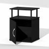 Furinno Jaya Night Stand with Door, Nightstand with Open Shelf and Door Cabinet, Round Corner Bedside Table, Side Table, End Table, for Bedroom, Closet, Living Room, Columbia Walnut(Black)